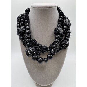 Leetie Lovendale Black Lucite Necklace – Triple Strand Statement Beads